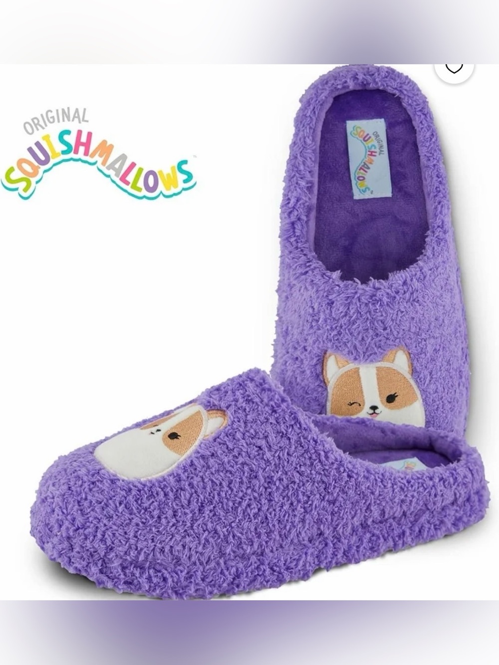 Squishmallows Purple Corgi Plush Slip-On Slippers
